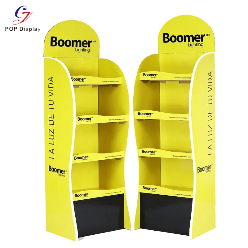 Custom Eco-friendly Material Pop Up Cardboard Product Display Shelf Paper Floor Display Corrugated Retail Stand For Light Bulb