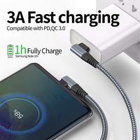 Cable de Carga PD Tipo C a Tipo C con Ángulo de 90 Grados, 60W 3A, Conductor de Cobre Puro, Múltiples Longitudes para Teléfono Móvil