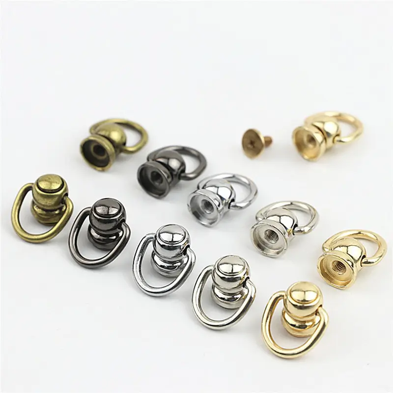 D Ring Stud Screw Ball Post Head Buttons,Alloy Ball Studs Rivets D Ring for Leather Crossbody Purse Craft