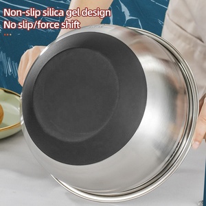 Gran oferta, cuenco plano antideslizante con fondo de silicona para mezclar huevos, cuencos redondos para mezclar panadería de Metal de acero inoxidable 304 - Product Image 5