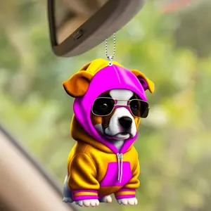 1pc Cute Dog Car Pendant Interior Hanging Ornament Flat Puppy Shape Car Hanging Toy Gift Car Decoration Accessories