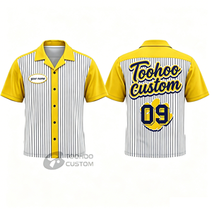 Vintage Striped <b>Bowling</b> Shirt for Men Retro Short Sleeve Camp Collar Button Down Custom Team Name & Number Moisture Wicking Poly - Product Image 3