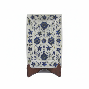 Plateau de service en pierre de lapis-lazuli artisanal pour restaurant et bar, plateau de service en marbre blanc pour collations à la maison - Product Image 1