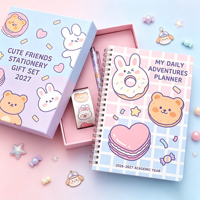 Set di Quaderni e Agende A5 con Copertina Rigida, Stile Kawaii e Cartoni Animati, Confezione Regalo per Cancelleria Scolastica