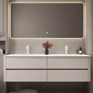 Vanités de salle de bains en bois modernes Double évier Armoire de salle de bains étanche