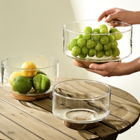 Plateau à fruits en verre très vendu, style simple et moderne, plateau à fruits en bois, plateau à fruits en verre de luxe léger
