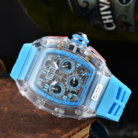 Richard RM Montre à quartz à 6 aiguilles, design tonneau ajouré, mode, affichage non-mécanique, bracelet silicone, promotion rapide