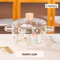 Pot en verre borosilicate de haute qualité, épaissi, à double poignée, compatible gaz/induction, avec couvercle en verre durable à motif dessin animé, 16 cm