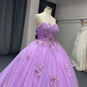 Robe de Quinceañera de luxe Lsany273, couleur lilas, sans bretelles, avec appliques florales 3D, tulle pailleté, robe de bal de princesse, Sweet 15 Jancember - Product Image 5