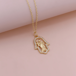 Collier Main de Fatima en Zircon Cubique <span class=keywords><strong>Micro</strong></span>-Pavé pour Anniversaire, Finition Longue Durée, Bijoux Catholiques en Gros - Product Image 2