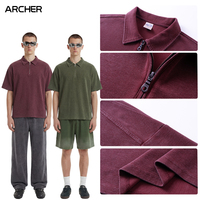 Polo vintage en tissu gaufré délavé avec fermeture éclair YKK, teinture batik, style streetwear oversize, unisexe, manches courtes, t-shirt à demi-zip