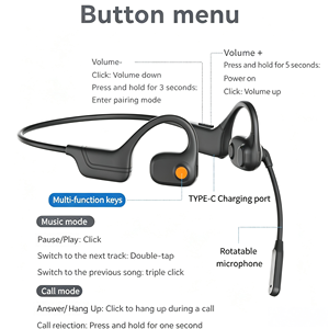 DG09 Open Ear Bone Conduction for V5.3 LED Indicator Dual ENC Noise Cancellation IPX5 Waterproof Sports Long Play Time Enjoy up - Product Image 1