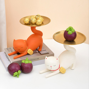 Lucky Cat Resin Tray Storage Ornament For Home Decoration Artistic Animal Shape Key And Fruit Holder - Product Image 2
