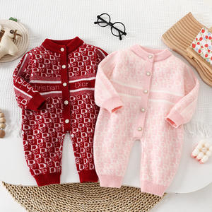 Mono de Escalada de Color Sólido 100% Algodón, Tejido de Punto, Cierre de Botones Prismáticos con Diseño de Oso, Estilo Casual, Ropa de Invierno con Bolsillo - Product Image 1