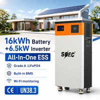 SOEC 16kWh 6.5kW LiFePO4 Pil 51.2V 314Ah Ev Güneş Enerjisi Depolama Sistemi RS485 CAN Arayüzü HMI 5 İnç Gösterge Paneli