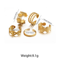 Ensemble de bagues ajustables en acier inoxydable électroplaqué, vente en gros, bagues ouvertes vintage, bijoux de mode quotidiens pour hommes et femmes