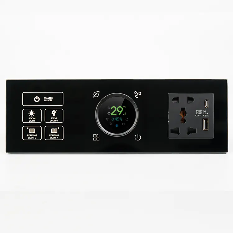 18D Hôtel Utiliser 3 Connecté Interrupteur Tactile Avec Thermostat Et Double Prise De Courant Produits Pour La Maison Intelligente Interrupteurs Muraux