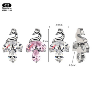 Swan Shape Titanium Stud <b>Earrings</b> With Zircon <b>Opal</b> Inlay 8mm For Women Fashion Jewelry - Product Image 1
