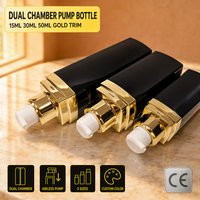 Flacon pompe à vide carré à double compartiment 15ml 30ml 50ml, contenant de luxe en acrylique avec garniture dorée pour sérum et lotion, vente en gros