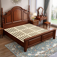Cama de Madera Maciza Estilo Americano con Cabecera Artesanal, Cama Doble, King Size, Queen Size, Juego de Muebles de Dormitorio de Lujo Estilo Francés