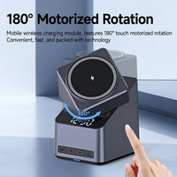 4-in-1 15W Magnetische Draadloze Oplaadstandaard met 180 Graden Gemotoriseerde Rotatie voor Telefoon, Horloge, Oordopjes en Klok voor Bureau, Nachtkastje en Bedside