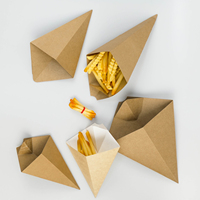 Disposable Waterproof Biodegradable Eco-Friendly Single Wall French Fries and Chips Paper Cone Snack Food Packaging Kraft Paper
