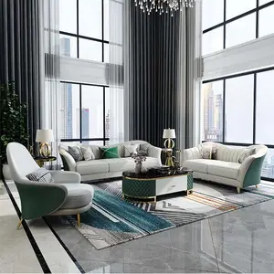 Luxury modern new design chesterfield sofa set with gold metal leg for living room leather sofas furniture