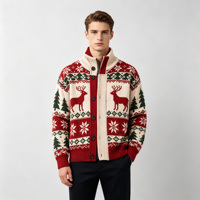 Cardigan tricoté personnalisé à motif de personnage respirant pour l'hiver, pull de Noël décontracté chaud à col roulé pour homme