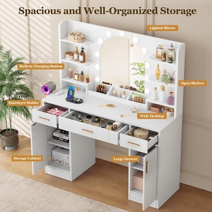 Nhà máy trực tiếp ván dăm gỗ trắng bàn trang điểm với gương 11 đèn LED Ổ cắm điện - Product Image 3