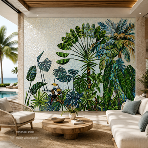 Mosaïque murale en <span class=keywords><strong>verre</strong></span> découpé à la main motif Toucan <span class=keywords><strong>de</strong></span> la forêt tropicale <span class=keywords><strong>pour</strong></span> piscine, crédence, <span class=keywords><strong>cloison</strong></span> d'hôtel, décoration murale <span class=keywords><strong>de</strong></span> fond - Product Image 2