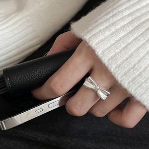 S925 Sterling <b>Silver</b> Women's <b>Ring</b> Bowknot Design <b>Adjustable</b> Fashionable Elegant Everyday Wear - Product Image 1