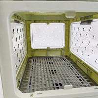 Boîte de transport pliable pour animaux de compagnie à quatre roues avec fermeture à bouton, en plastique, écologique, gain de place, pour voiture, avec fenêtre transparente, vente en gros
