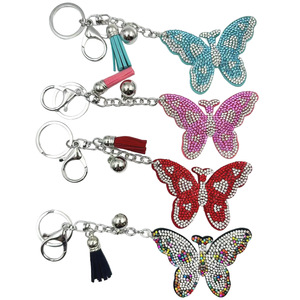 Sparkling Crystal Butterfly Keychain Cute Cartoon Water Diamond Pendant Fashion Tassel Bag Charm Elegant Gift for Women