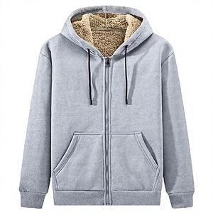 Winter <b>Thick</b> Zipper-Up Solid Loose Fit Hooded <b>Cardigan</b> Sweatshirt Men's 100% Cotton New Versatile Warm Jacket - Product Image 5