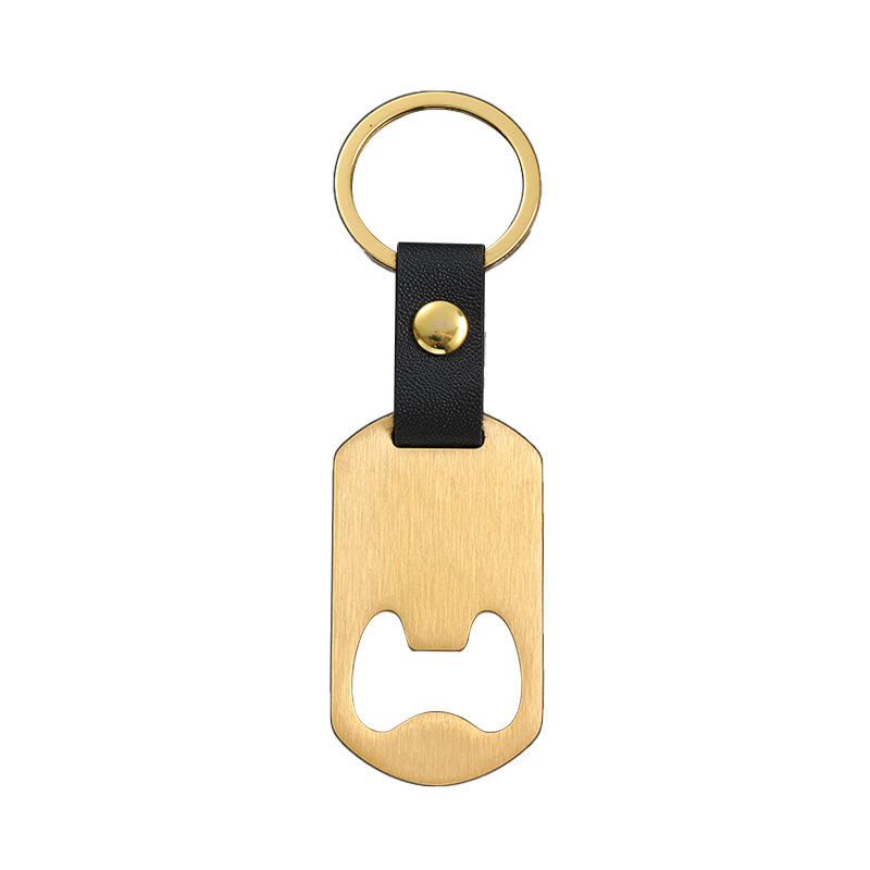 Gold leather 55*30mm bottle opener keychain
