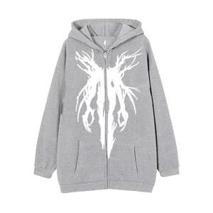 <span class=keywords><strong>Sweat</strong></span> à capuche <span class=keywords><strong>zippé</strong></span> oversize gothique pour homme, <span class=keywords><strong>sweat</strong></span>-shirt à capuche printemps-automne, sweats à capuche graphiques épine noire avec fermeture éclair en métal - Product Image 3
