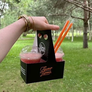 Custom Printed Beverage Takeaway 2 4 6 Pack Coffee <b>Cup</b> Drink to Go Corrugated Kraft Paper Carrier with Portable Handle Holder - Product Image 5
