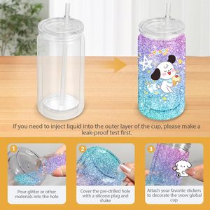 Gobelet en plastique type globe à neige avec trou pré-percé, disponible en 16oz, 20oz, 24oz, 40oz ; et gobelet en acrylique à double paroi de 16 oz avec lèvre transparente et paille. - Product Image 6