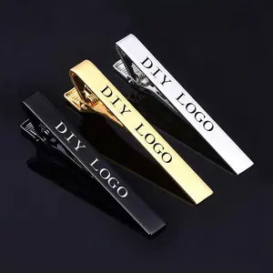 Atacado moda aço inoxidável em branco logotipo personalizado nome homens tie clips