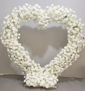 Arco de cuerno de boda a buen precio barato personalizado arreglo floral corazón arco de flores artificiales blancas para boda