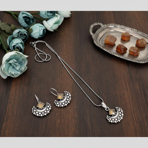 Conjunto de colgante de cadena de piedra Pota chapada oxidada Colección de joyería fina - Product Image 3