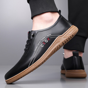 White Men's Lace-Up Casual Shoes Round Toe <b>Rubber</b> Outsole Anti-Slip Driving Autumn Fashion Solid Pattern <b>Strip</b> Decoration - Product Image 4