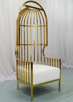 Fauteuil de salle à manger en forme de cage à oiseaux en acier inoxydable doré, chaise de loisirs, canapé individuel, style hôtelier