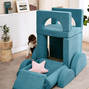 Ensemble de canapé en blocs de mousse pour enfants, 10 pièces, structure de jeu compressible avec accoudoirs pour jeux d'intérieur - Product Image 1
