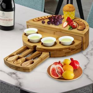 Plateau à fromage en bambou Haolejia, rond, divisé, rotatif, style européen, plateau de service pour pain et fruits - Product Image 1