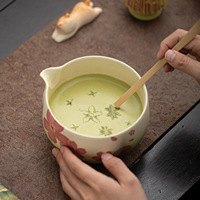 Ensemble de Matcha Vermilion de Haute Qualité pour l'Exportation, Bol à Matcha Fleur de Cerisier, Fouet en Céramique, Support pour Fouet, Nouveau Style Chinois Dehua