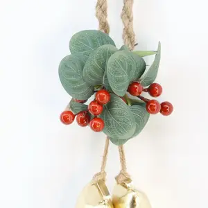 Christmas Metal Bell String Ornament Decoration With Leaves For Xmas Tree Decoration