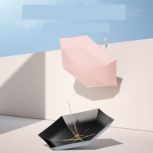 Parapluie portable pliable 5 sections anti-UV, 6 baleines, couleur unie, avec poignée en forme de tulipe - Product Image 3