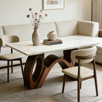 Mesa de Comedor de Mármol, Mesa Rectangular de Madera Maciza, Mesa de Comedor de Estilo Mid-Century, Base Moderna Minimalista con Patas de Mariposa