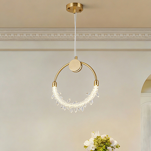 Lustres en cuivre pour hôtel, lampes suspendues, décoration intérieure, luxe moderne, anneau rond en métal doré, lustre en cristal - Product Image 2